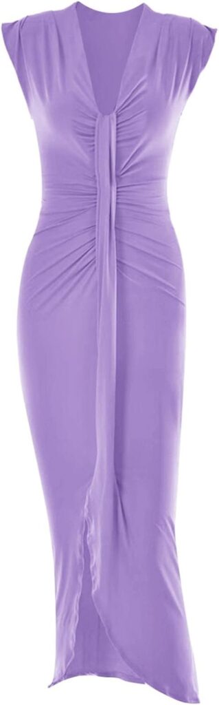 Cocktail Midi Europe and The United States Womens Pleated V Neck Dresses Summer Women Sexy Hot Girls Waist Long